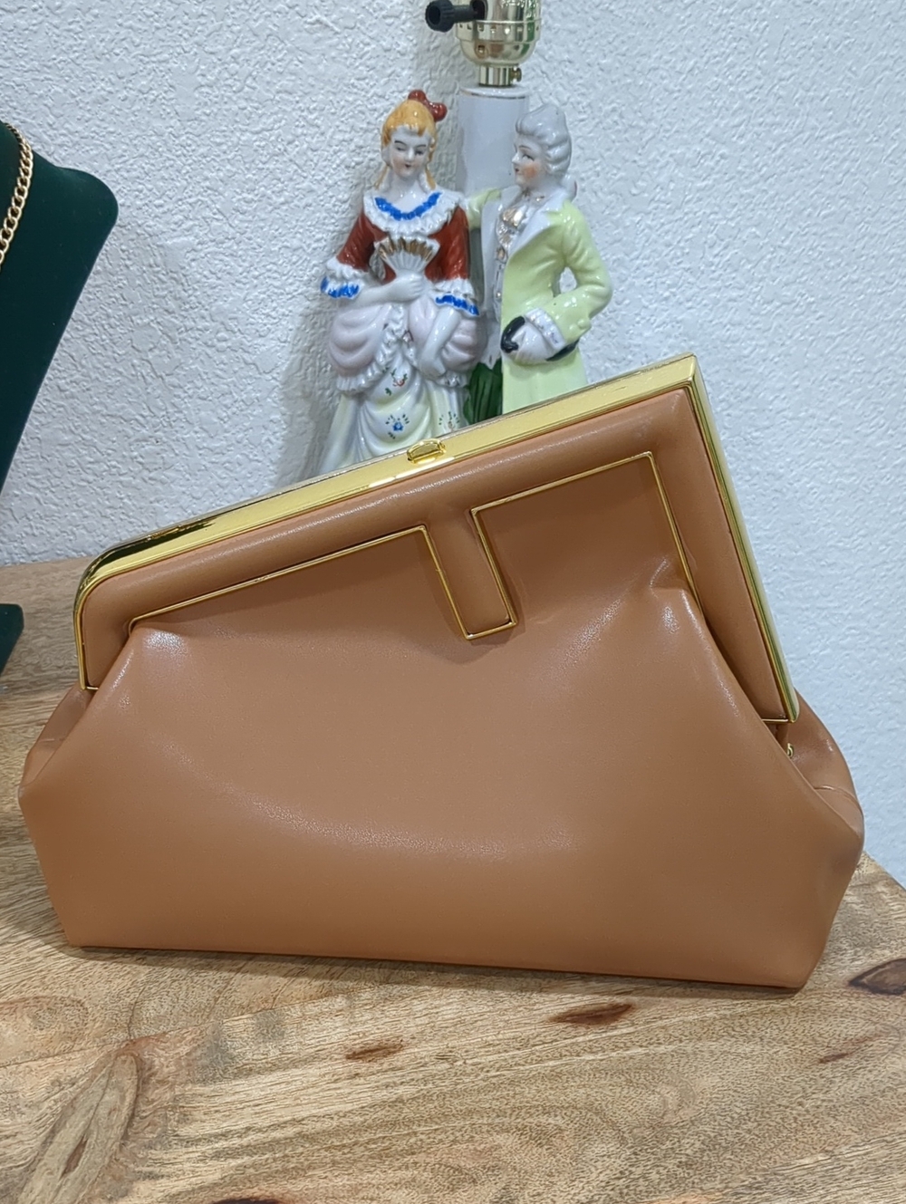 NWOT! Elegant Tan Frame Clutch Handbag